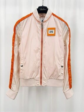 Authentic Burberry Pale Pink Bomber Jacket with Orange Trim